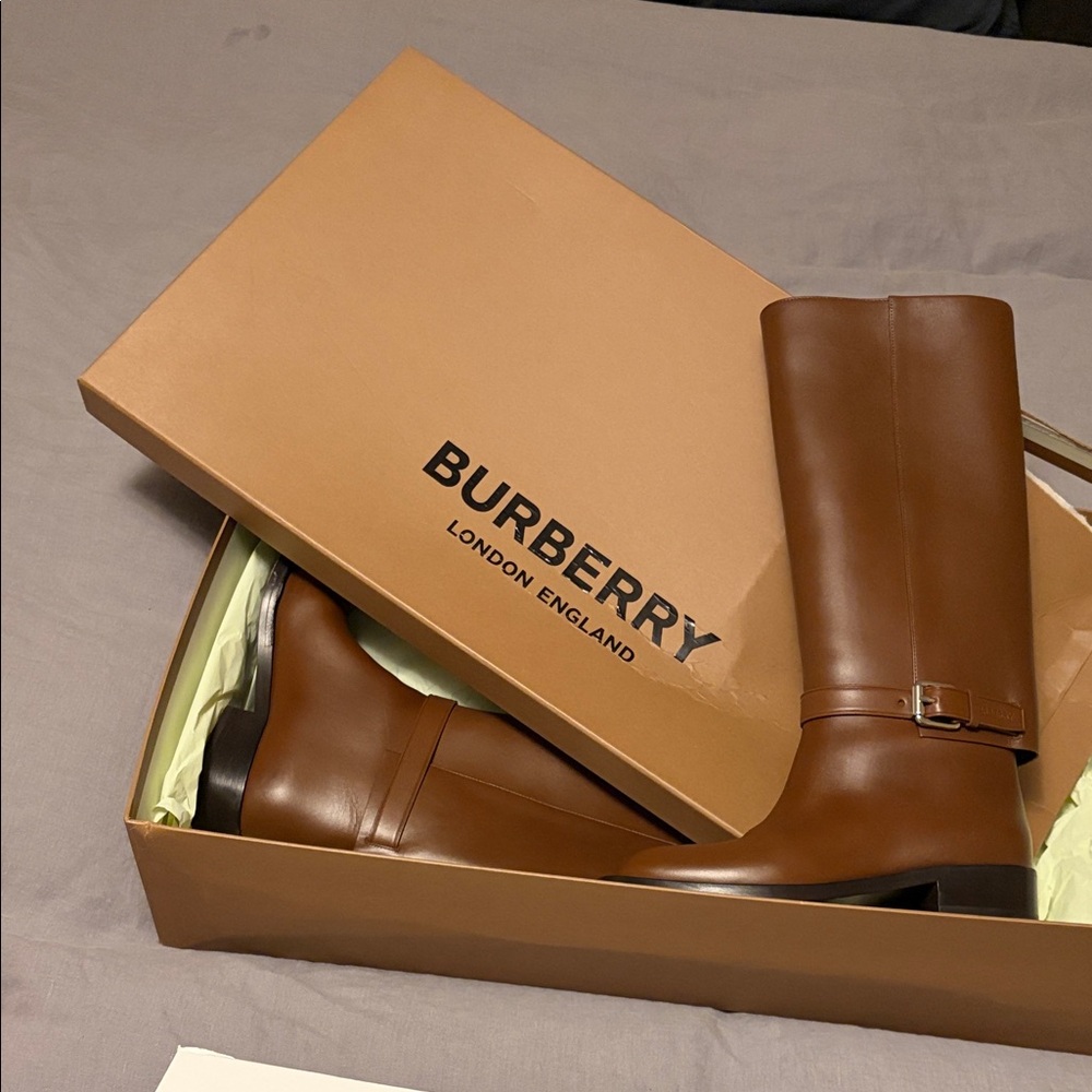 Burberry Tan Leather Riding Boots